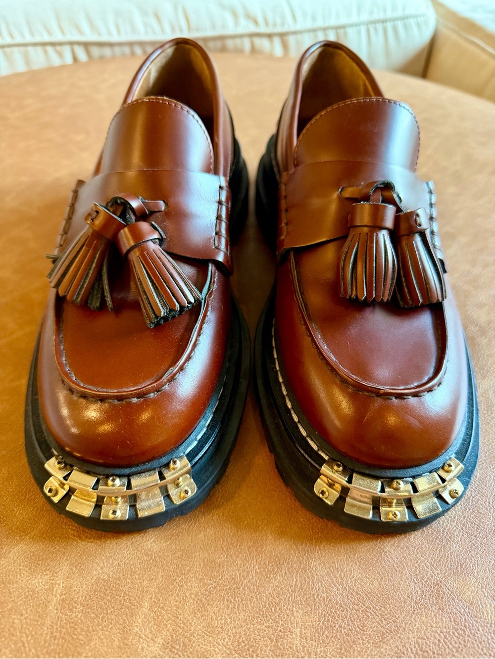 Sandro Paris Women’s Brown Platform Lug Sole Loafers Embellished Tassel - Picture 8 of 11